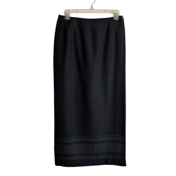 VTG Talbots Wool Flannel Wrap Maxi Skirt Womens Size 6 Black Gray Striped Lined - Picture 1 of 12